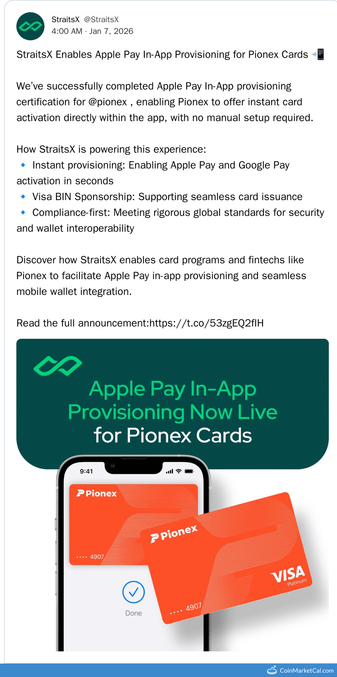 Pionex Apple Pay Provisioning