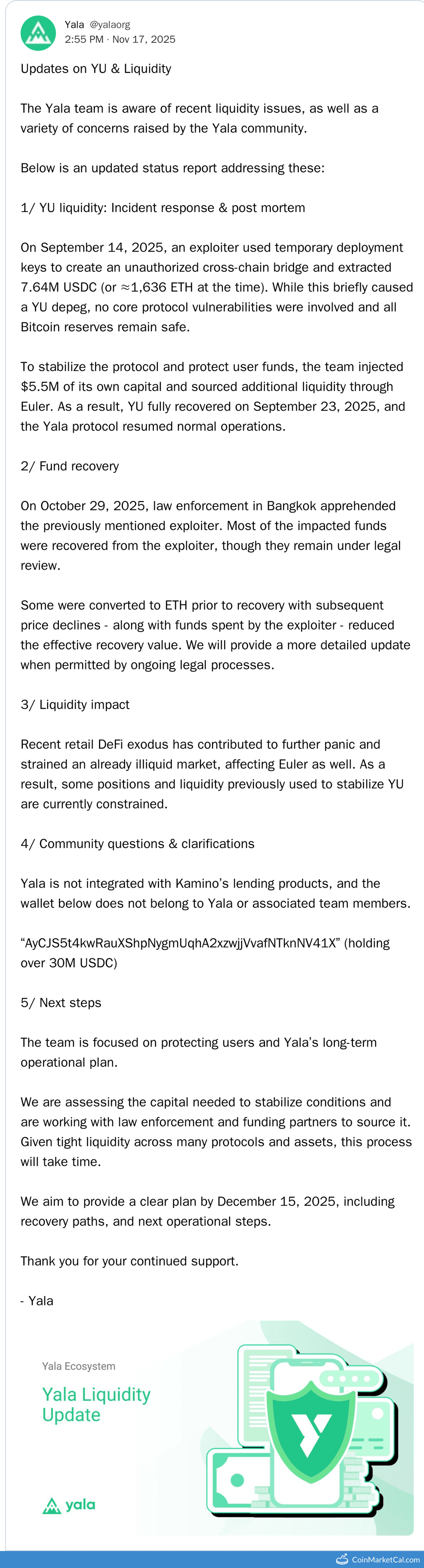Yala Recovery Plan Update
