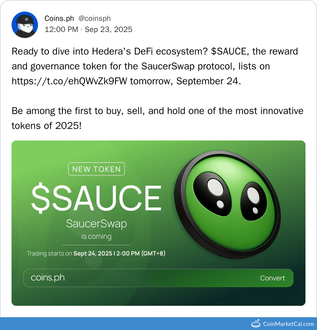 Coins.ph Listing SaucerSwap SAUCE/PHP