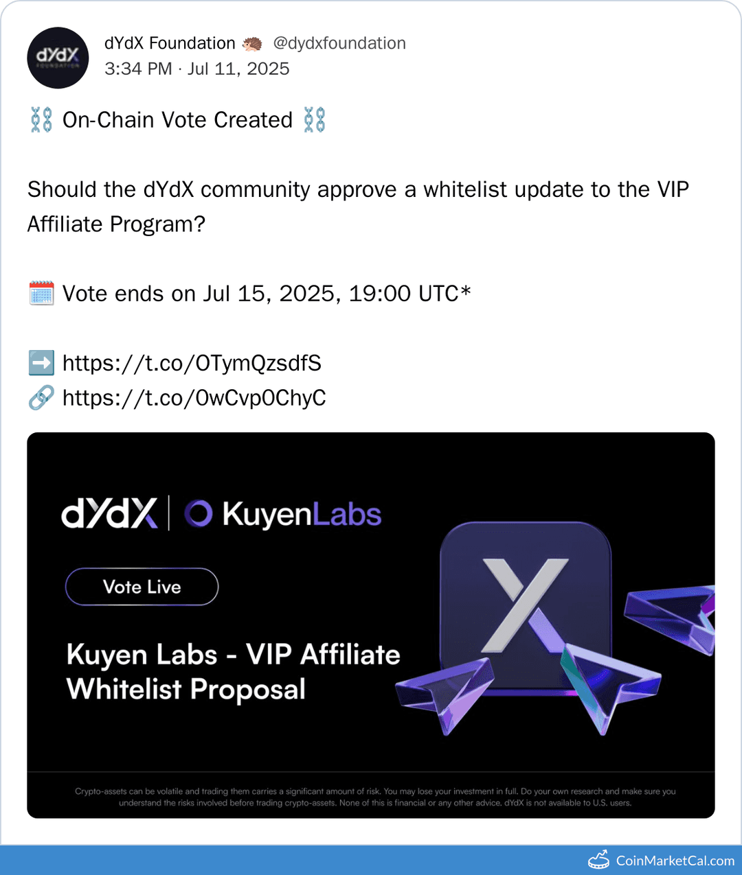 dYdX VIP Affiliate Whitelist Vote
