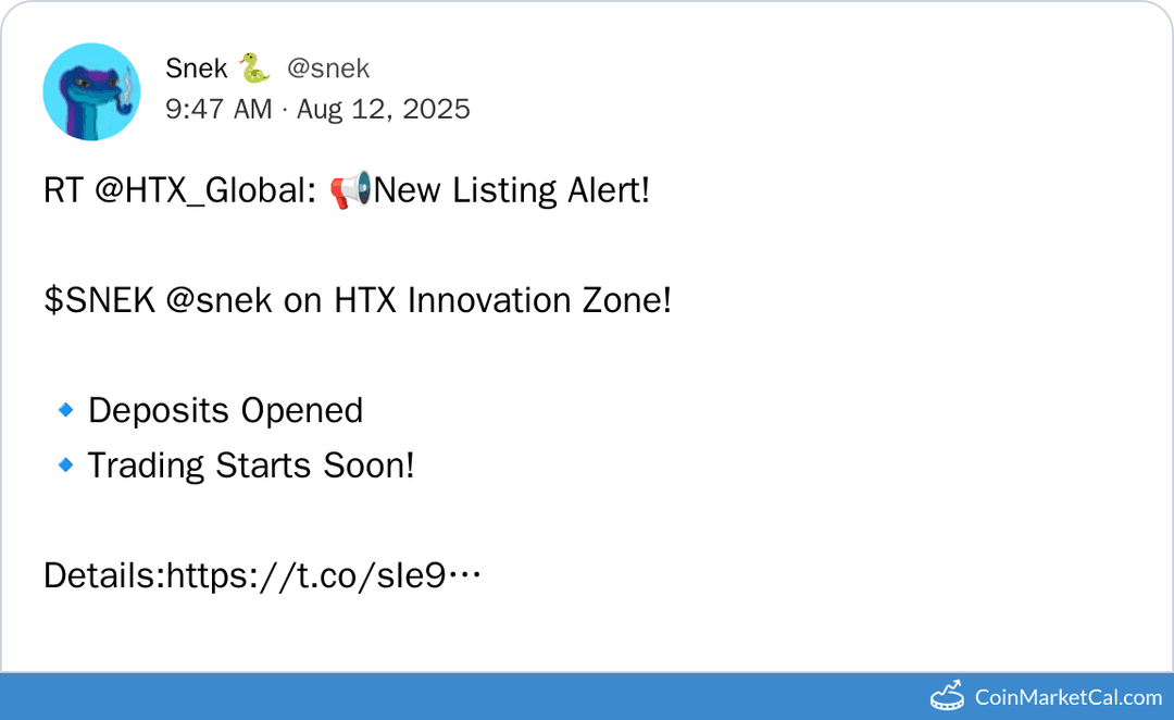 HTX Lists SNEK on Innovation Zone