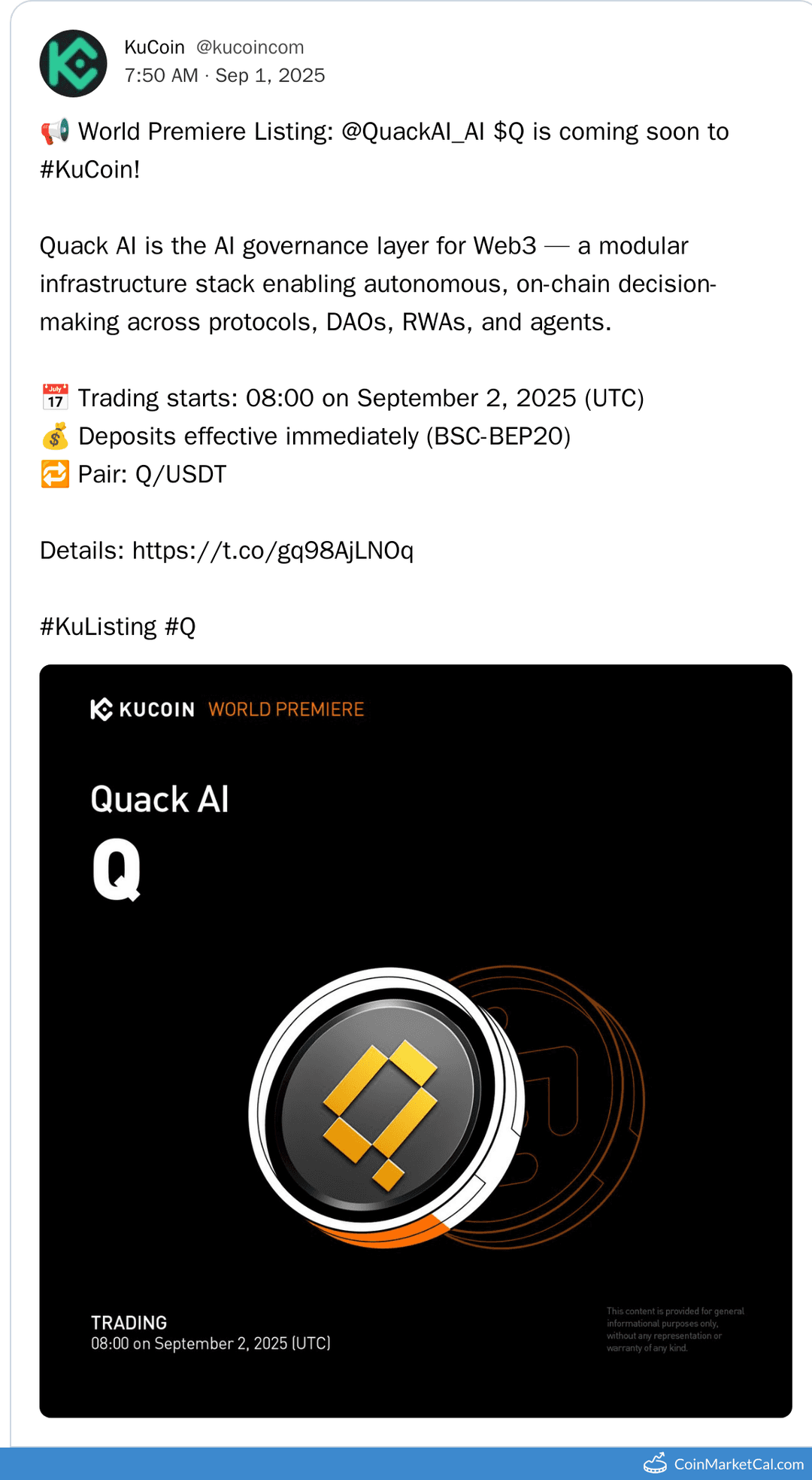 Quack AI (Q) Initial Listing on KuCoin