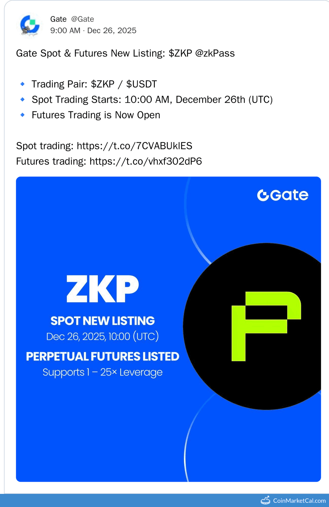 Gate.io Listing of zkPass with ZKP/USDT Pair