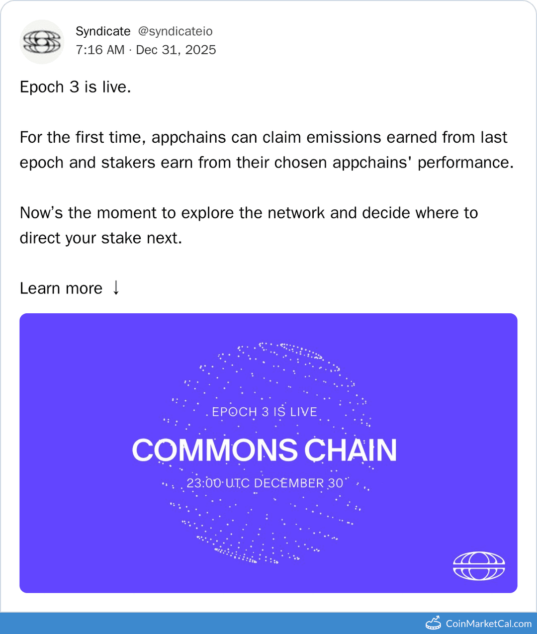 Syndicate Epoch 3 Rewards Live