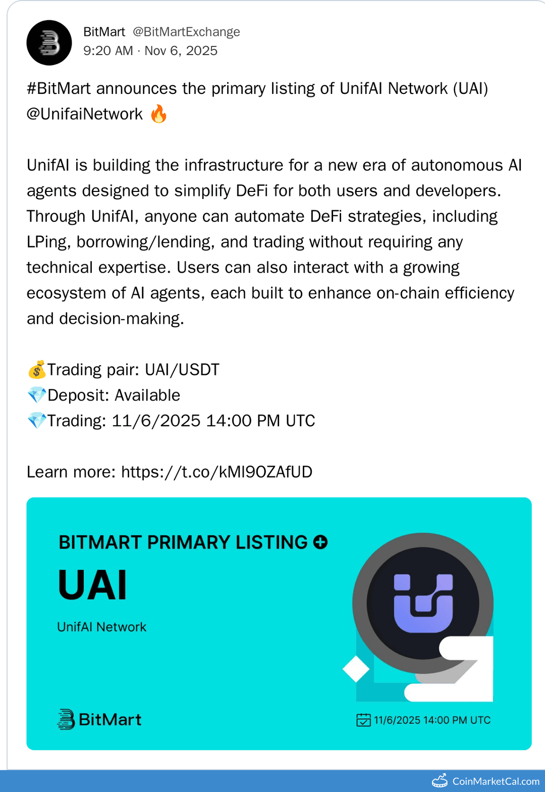 BitMart Listing UnifAI Network (UAI/USDT)