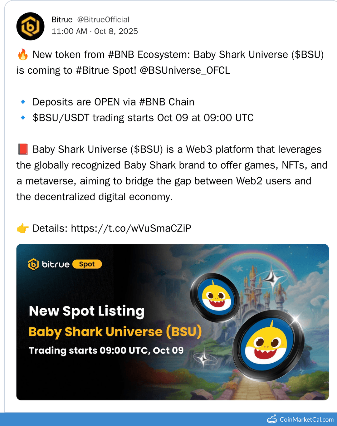 Bitrue Listing of Baby Shark Universe (BSU)