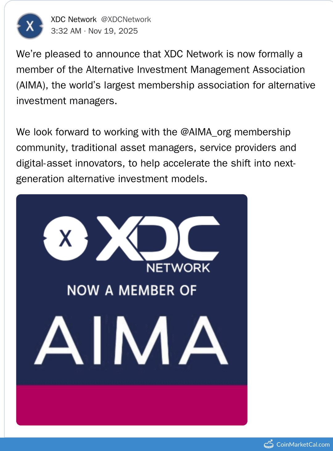 XDC Network AIMA Membership Partnership