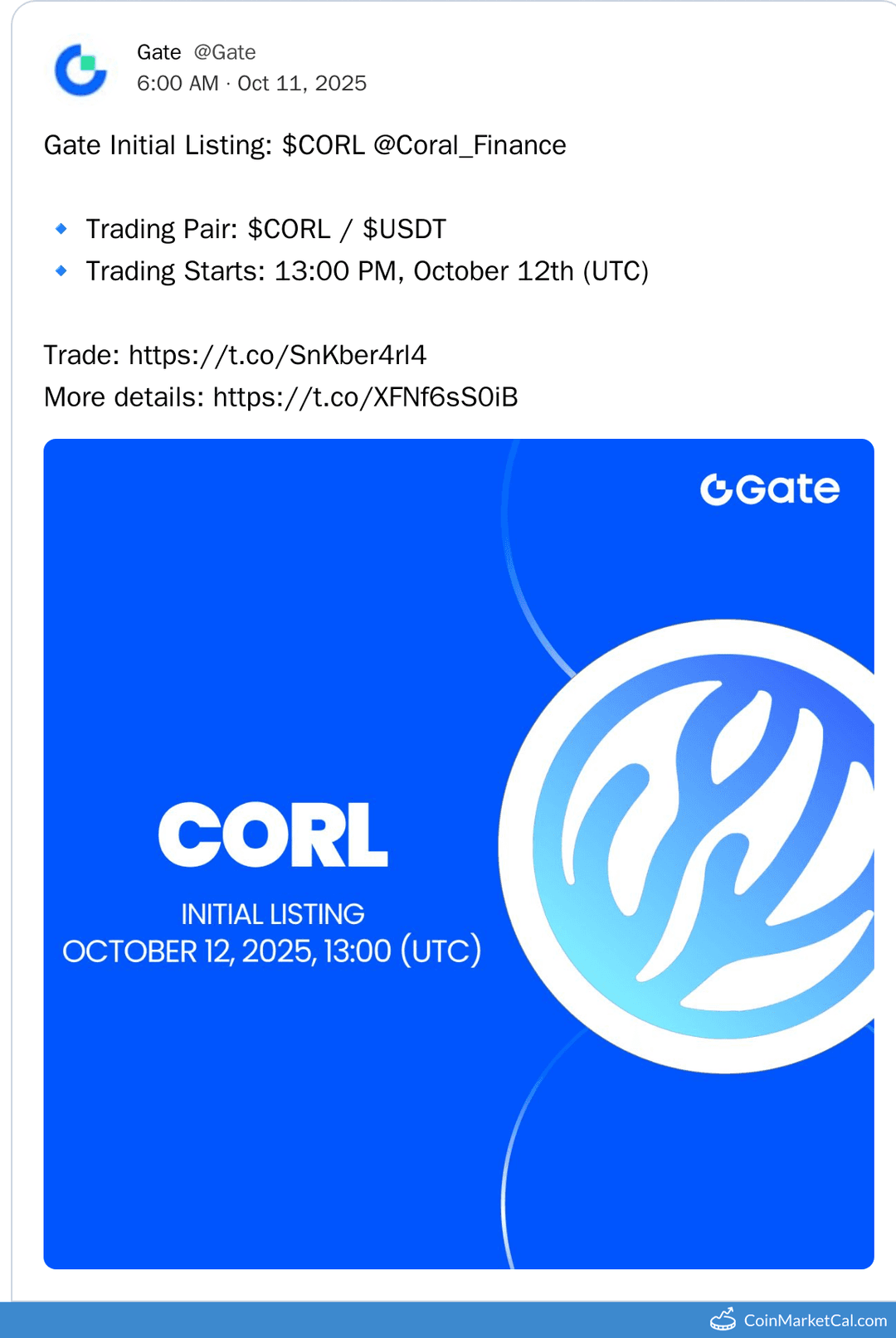 Gate.io Listing of Coral Finance (CORL)