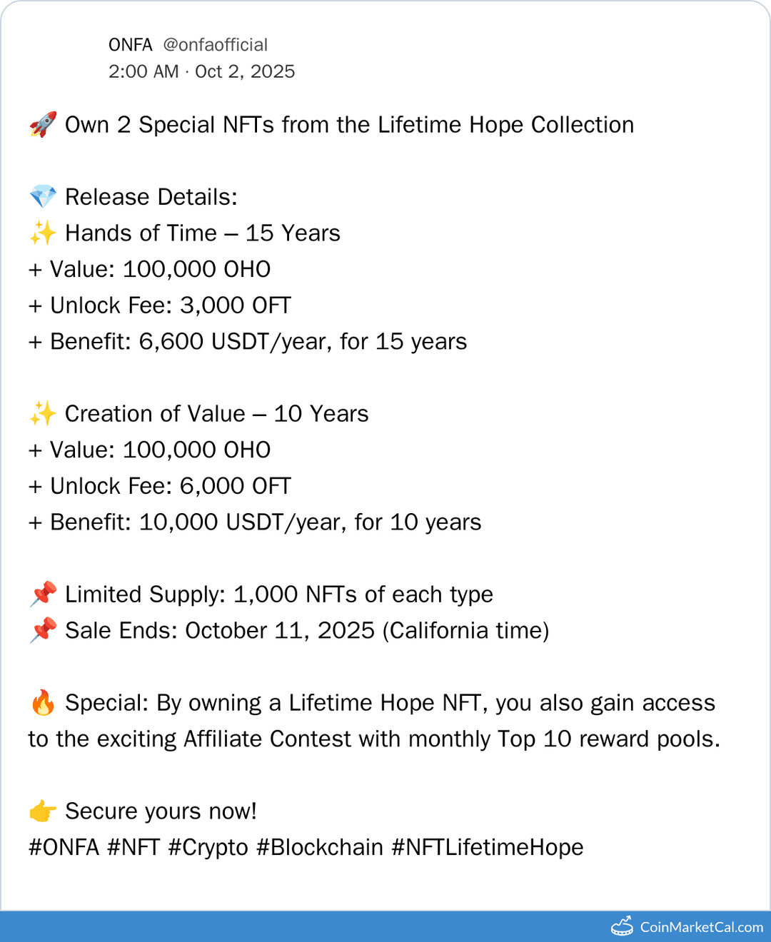 ONFA Hope NFT Sale Ends