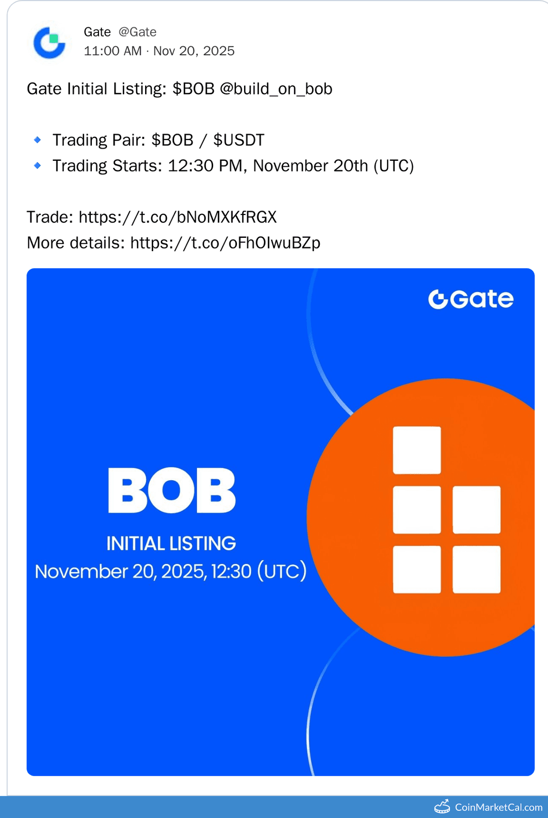 Gate.io Listing BOB (Build on Bitcoin)