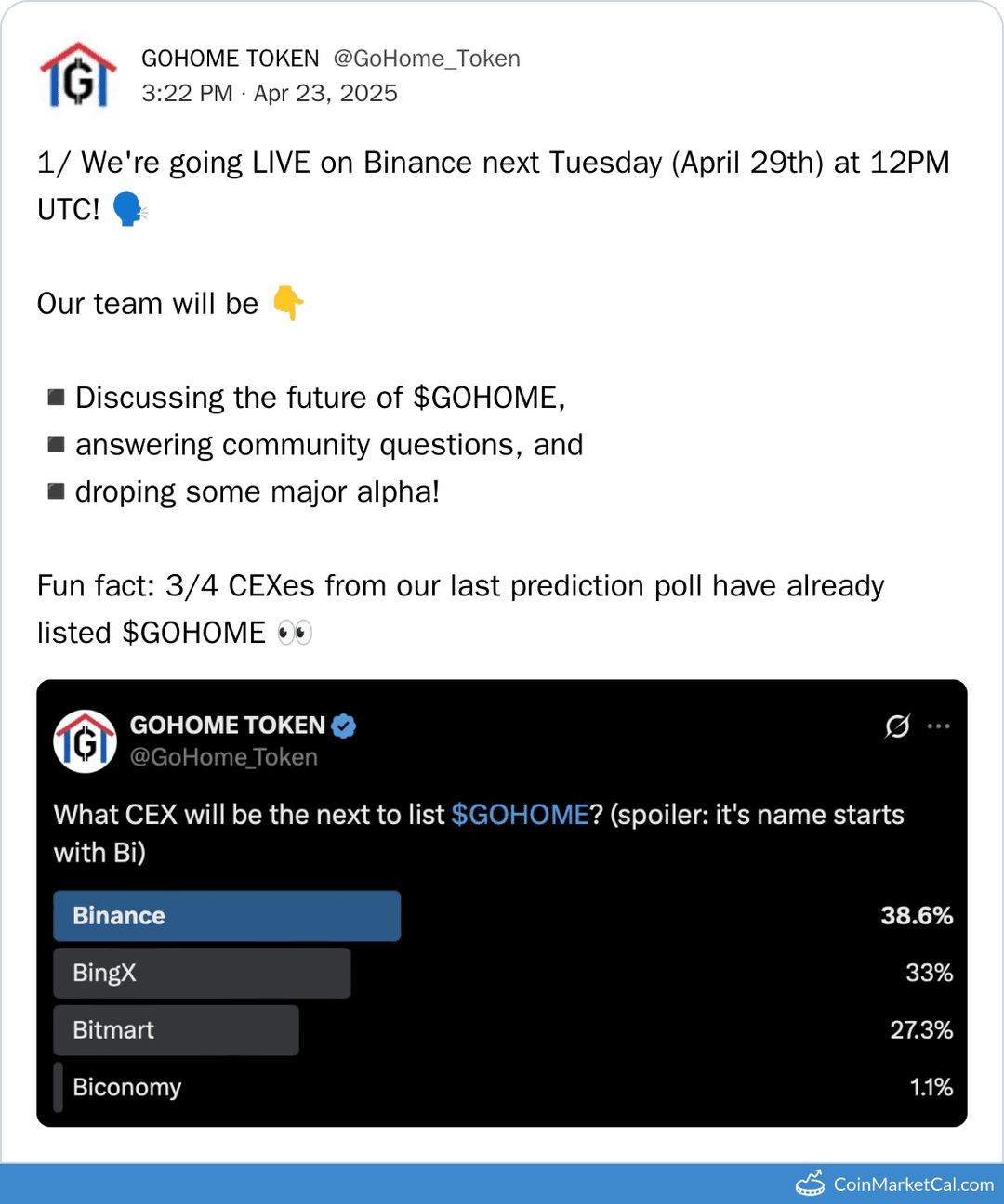 GOHOME X Spaces about Binance Listing