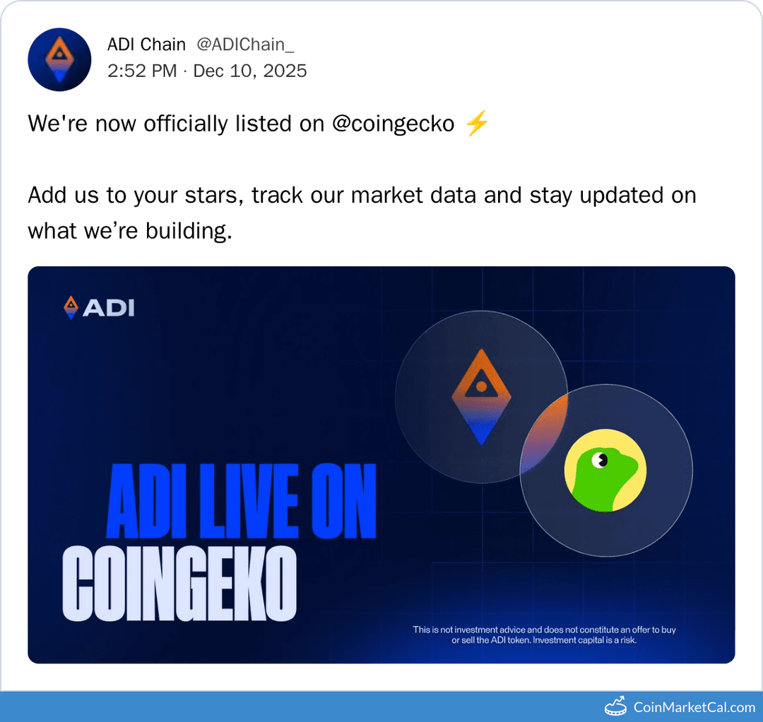 ADI Token CoinGecko Listing