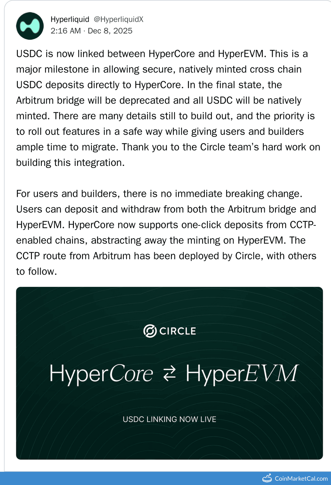 Hyperliquid Linked USDC Integration