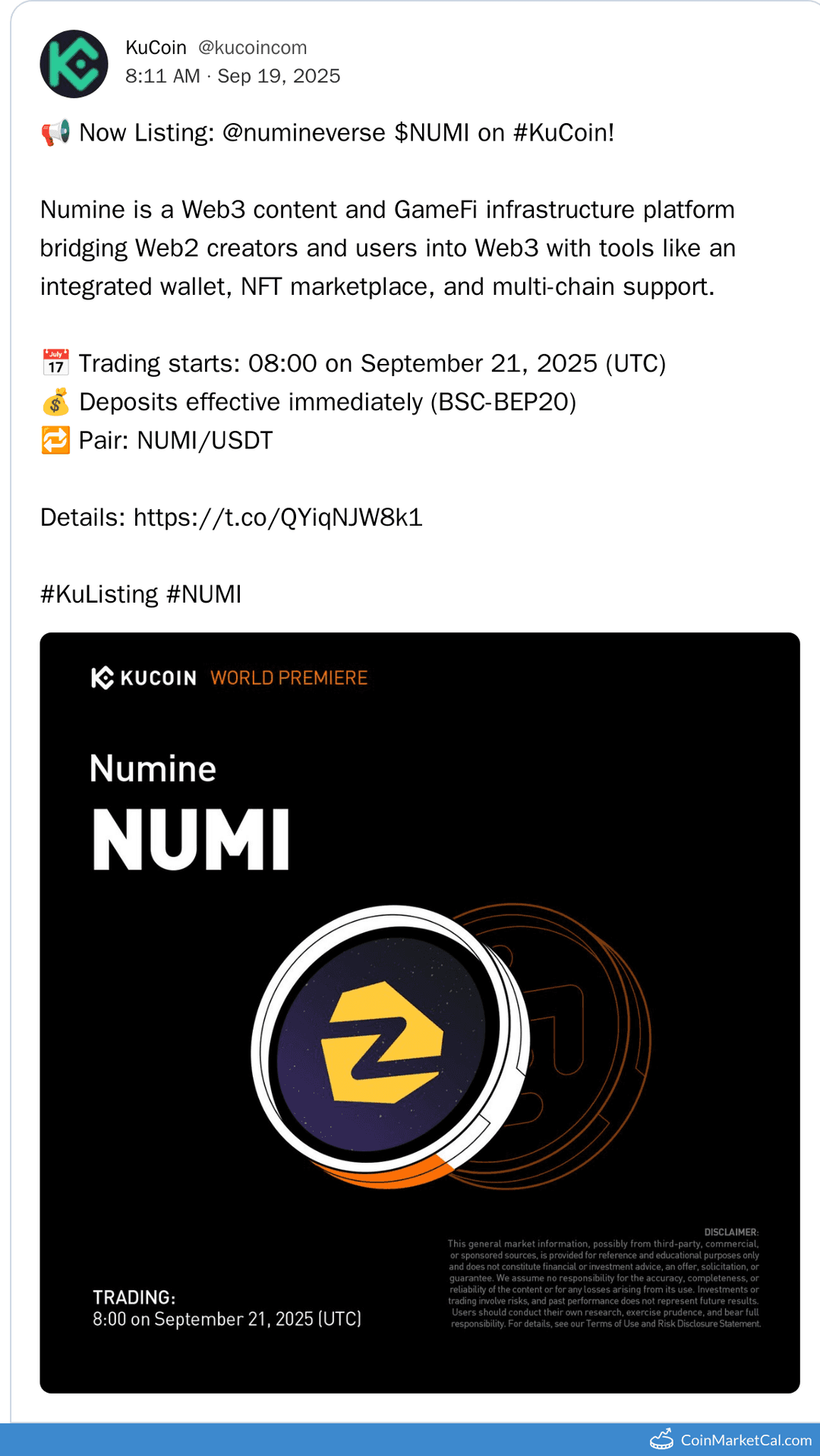 NUMINE (NUMI) KuCoin Listing