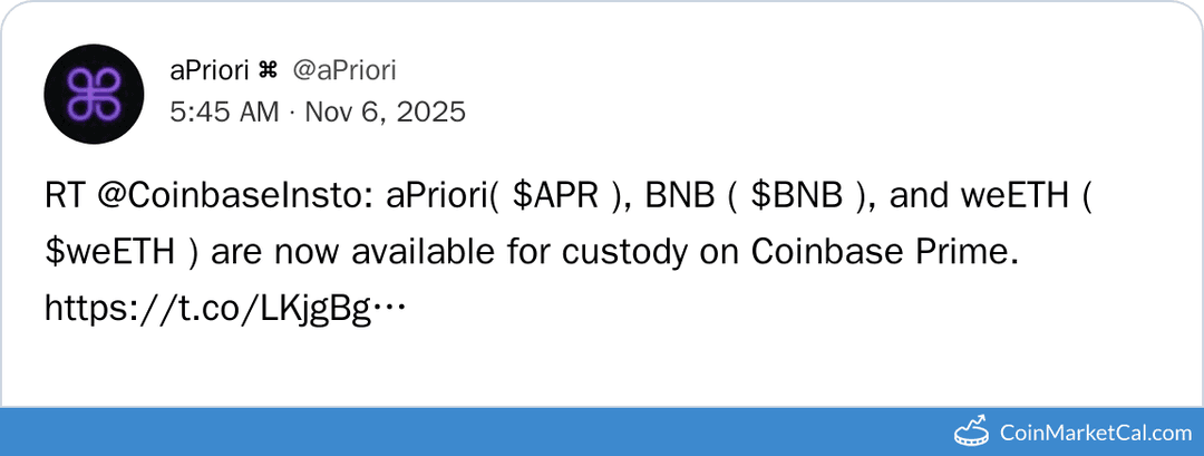 Coinbase Prime Custody Integration by aPriori