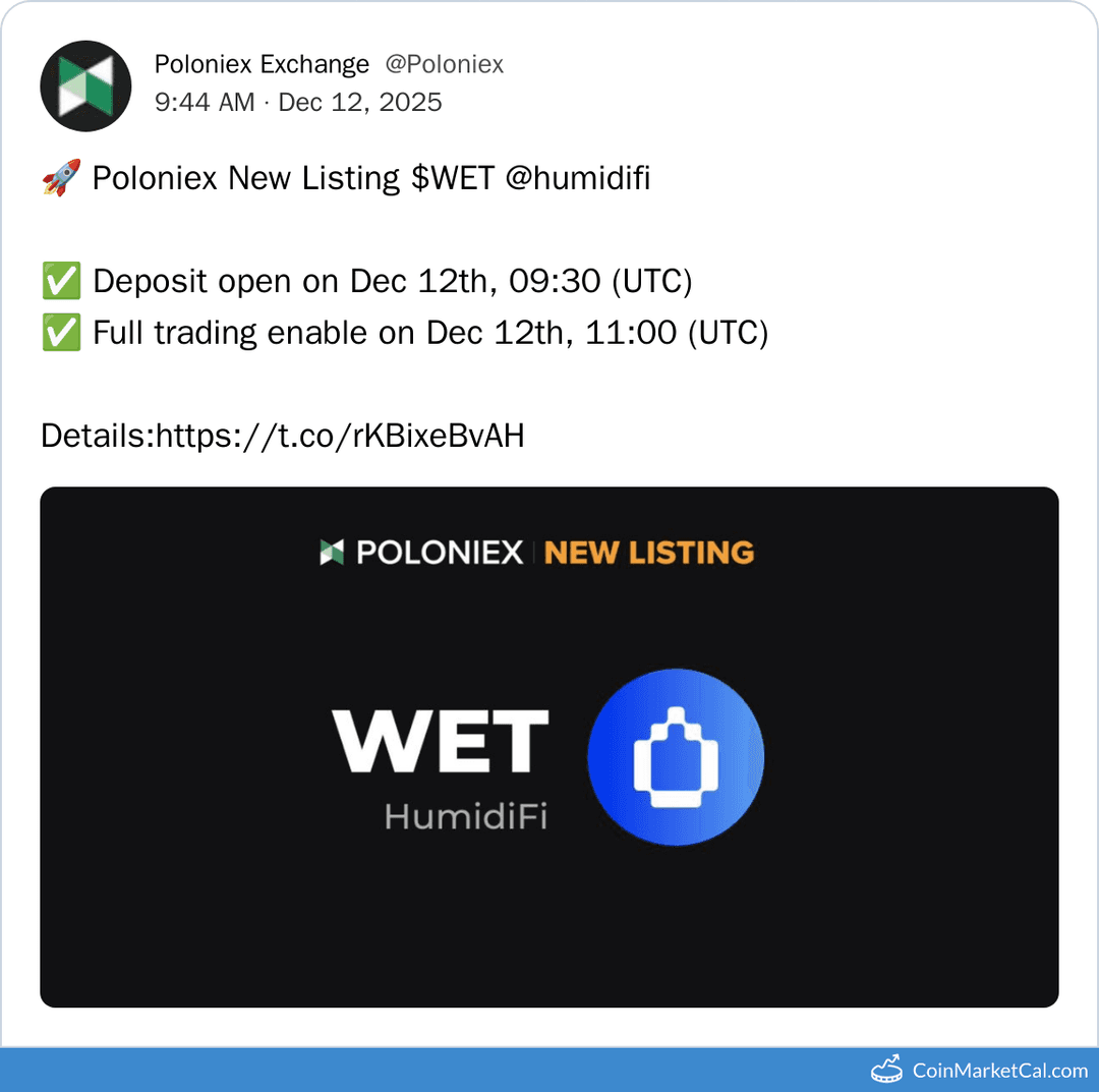 Poloniex Listing of HumidiFi with WET/USDT Pair