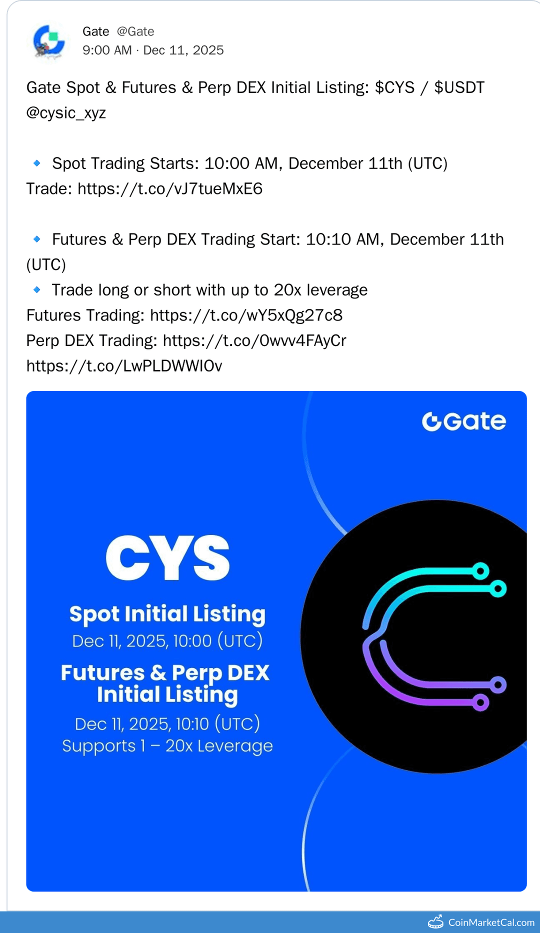 Gate.io Listing of Cysic (CYS)