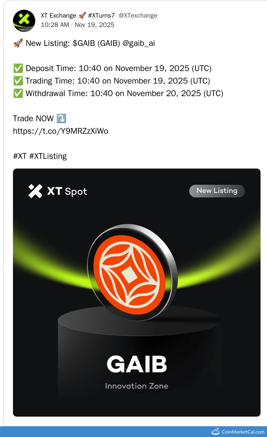 XT.COM Listing of GAIB Token