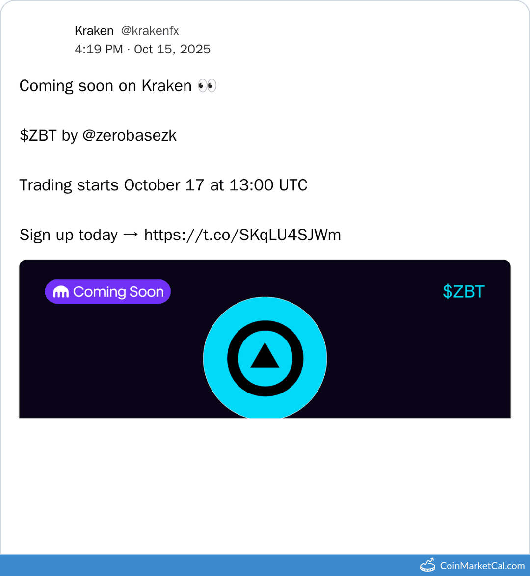 Kraken Listing ZEROBASE October 17, 2025