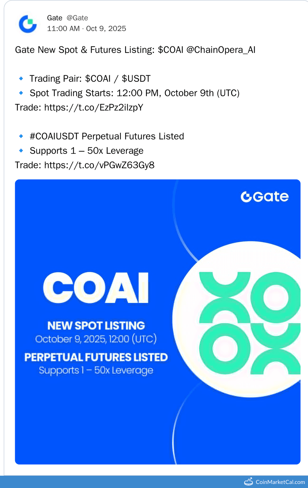 Gate Listing of ChainOpera AI (COAI)