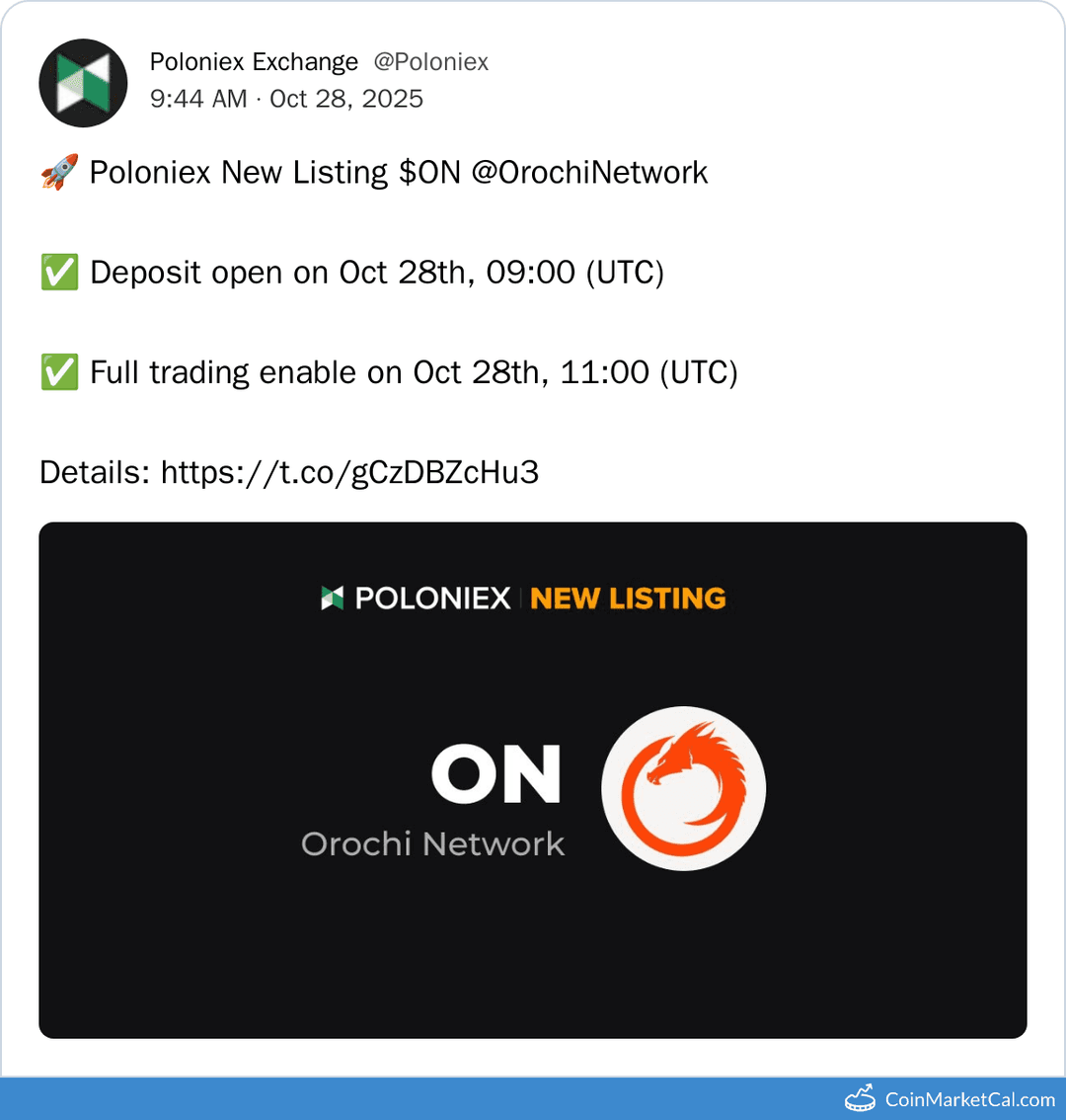 Poloniex Listing of Orochi Network (ON)