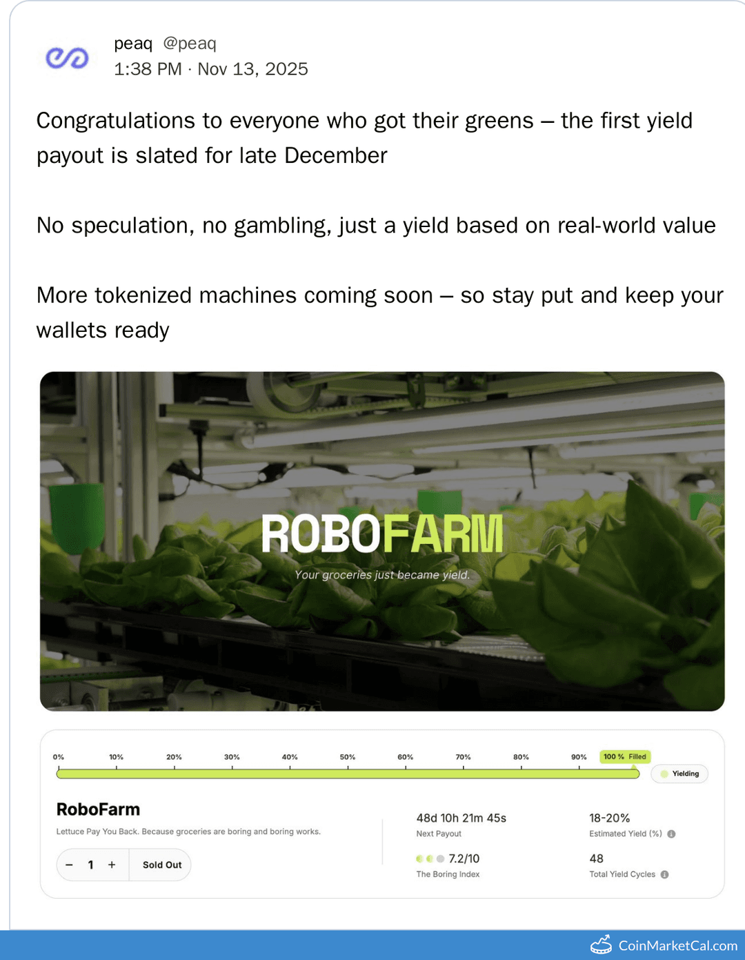 peaq First Yield Payout