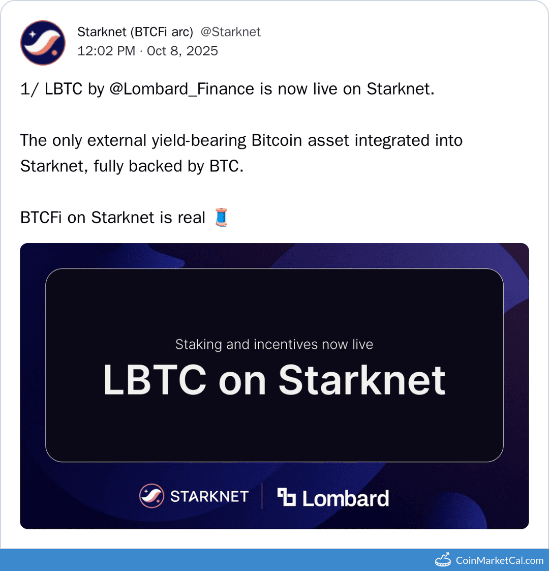 Lombard Finance LBTC Launch on Starknet