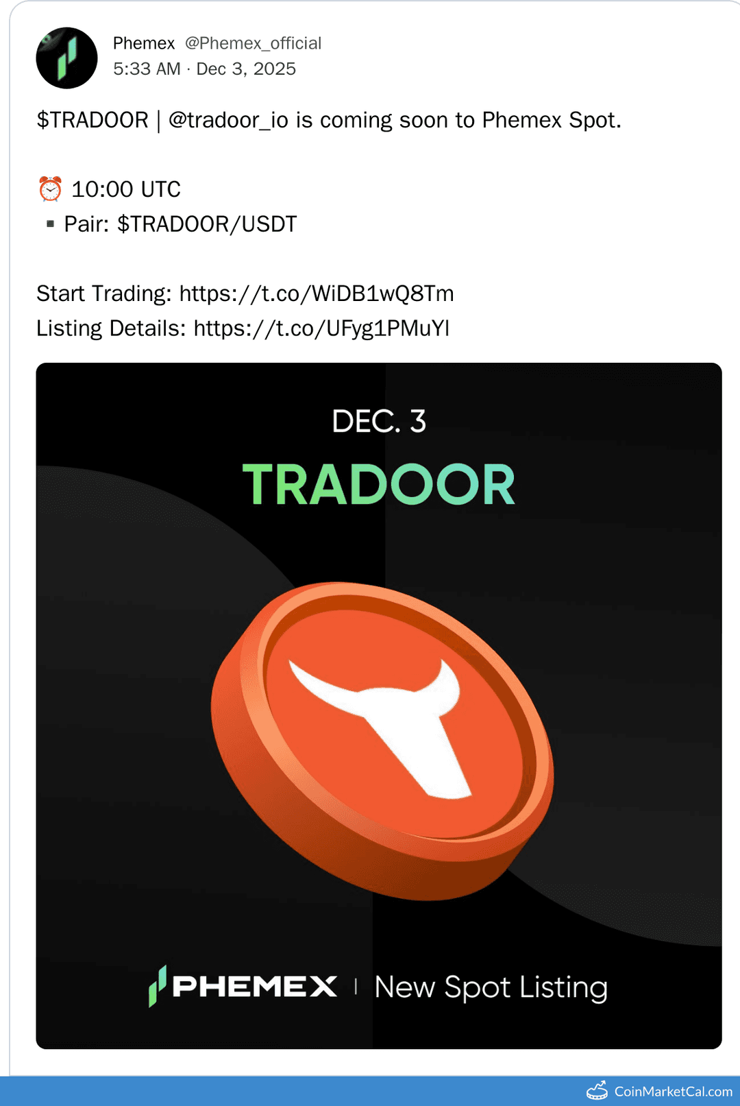 Phemex Listing of Tradoor (TRADOOR)