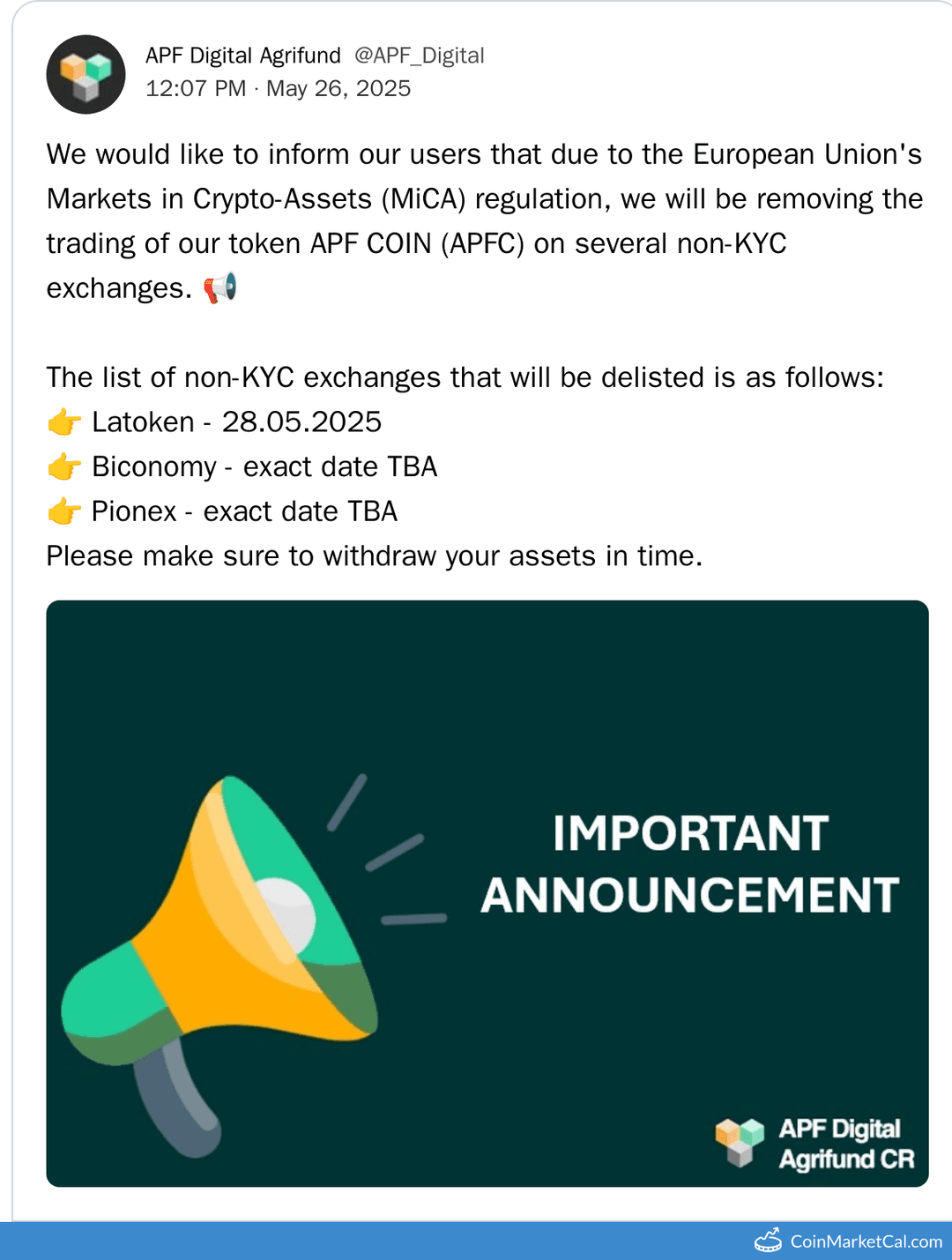 APF COIN (APFC) Delisting from Latoken