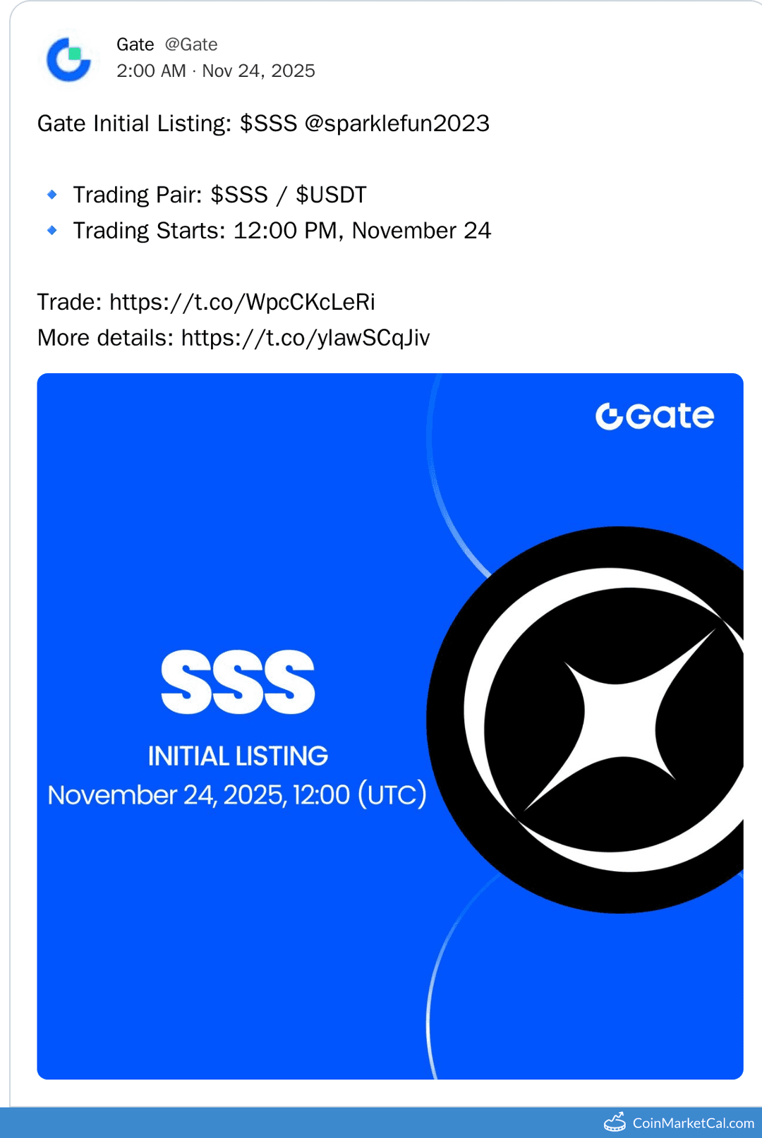 Gate.io Listing of Sparkle (SSS/USDT)
