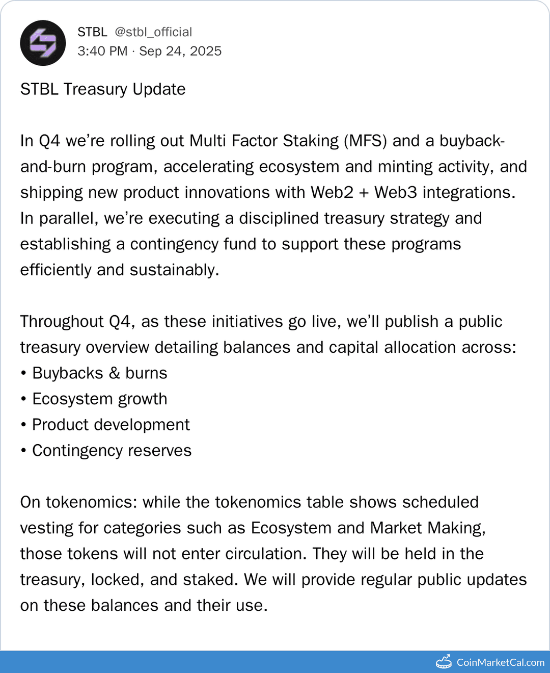 STBL Multi Factor Staking (MFS) & Buyback Program