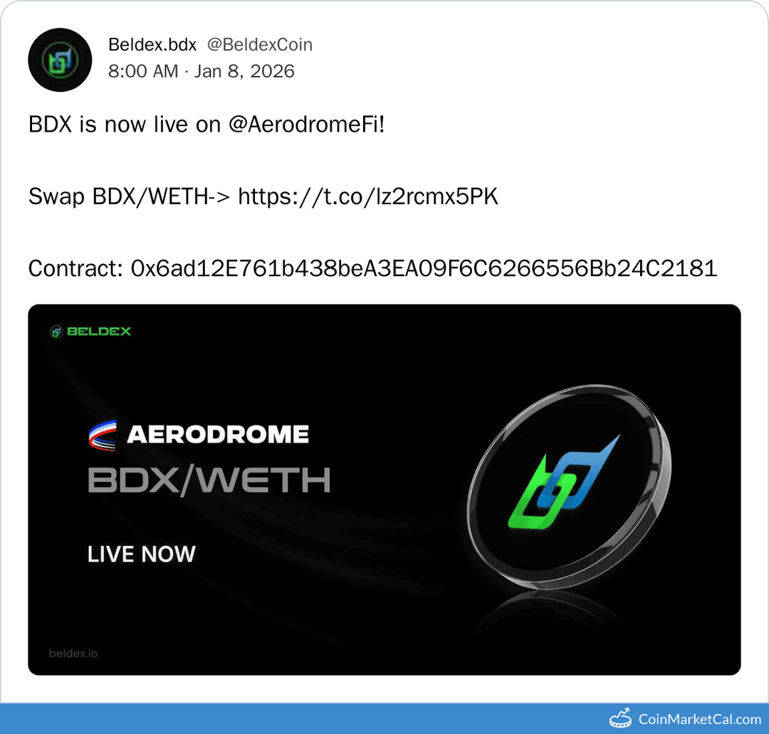 Aerodrome Listing of Beldex (BDX) on January 8, 2026
