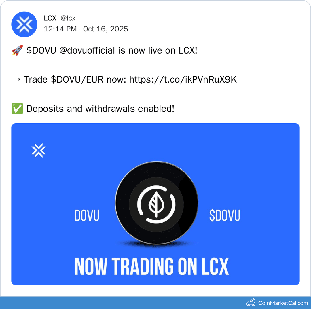 LCX Listing of DOVU with EUR Pair