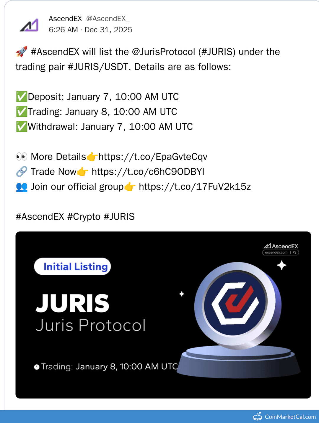 AscendEX Listing of Juris Protocol