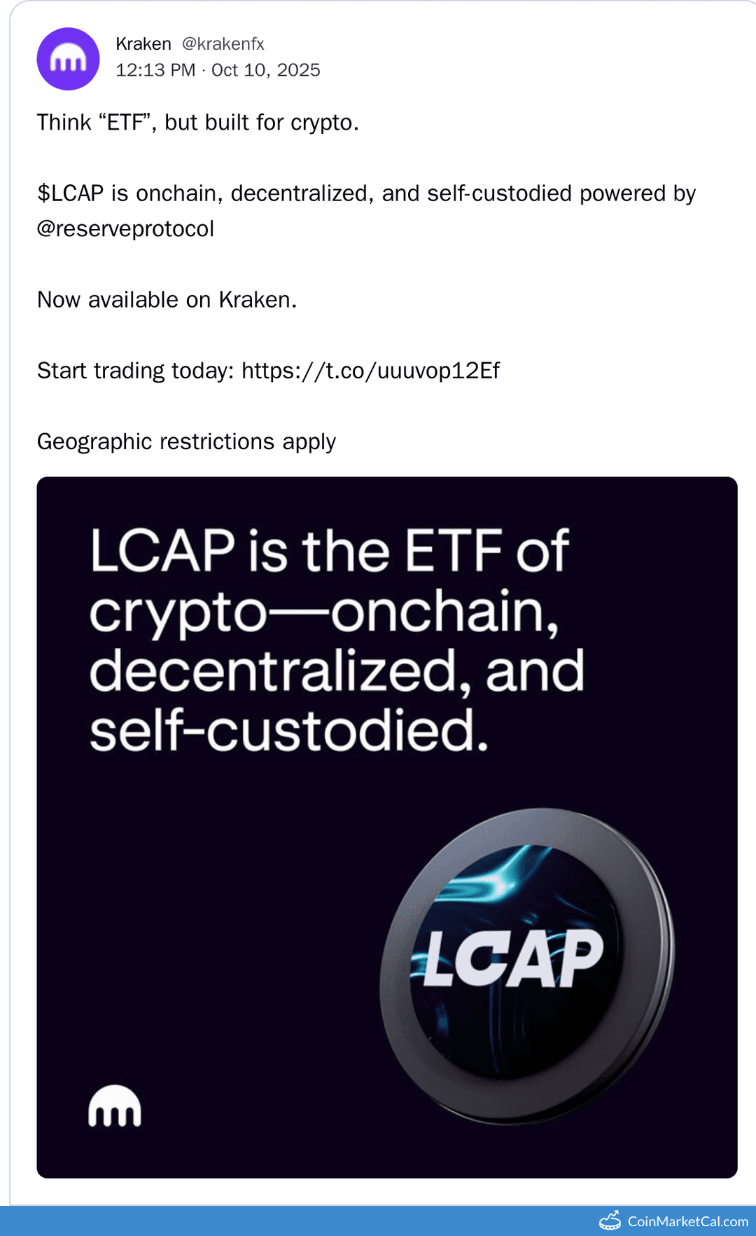 Kraken Listing for CF Large Cap Index