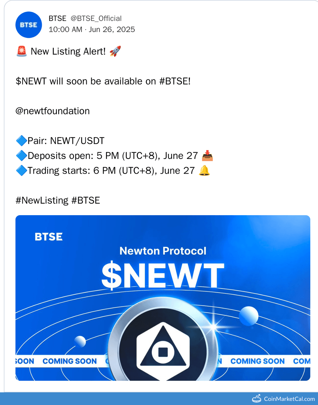 Newton Protocol ($NEWT) Listing on BTSE