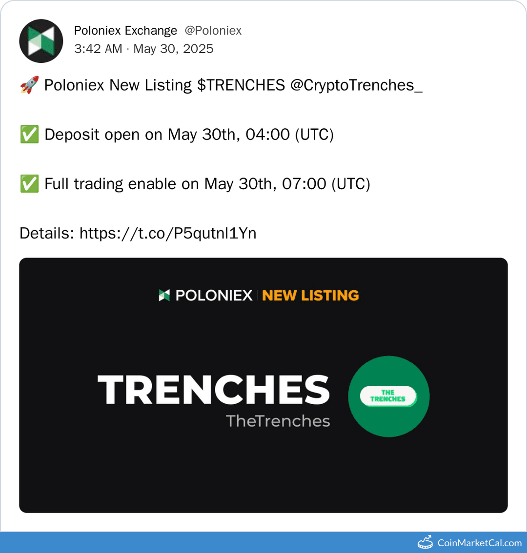 Poloniex Lists TRENCHES Token