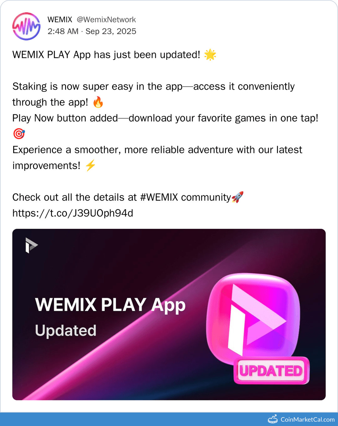WEMIX PLAY App Update with Improved Staking