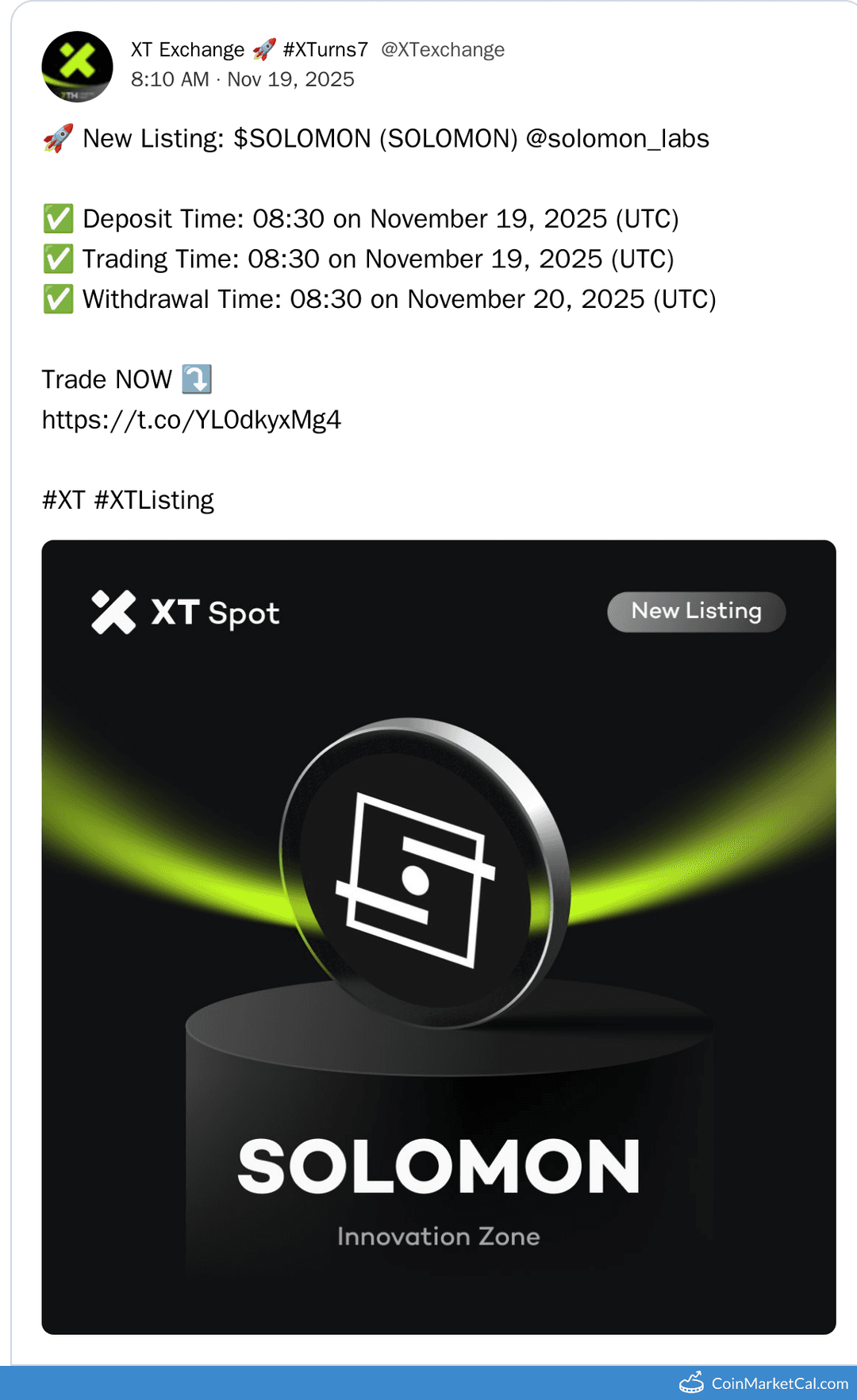 XT.COM Listing Solomon (SOLO) with USDT Pair