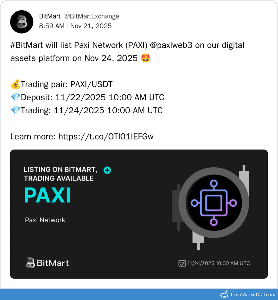 BitMart Lists Paxi Network with PAXI/USDT Pair