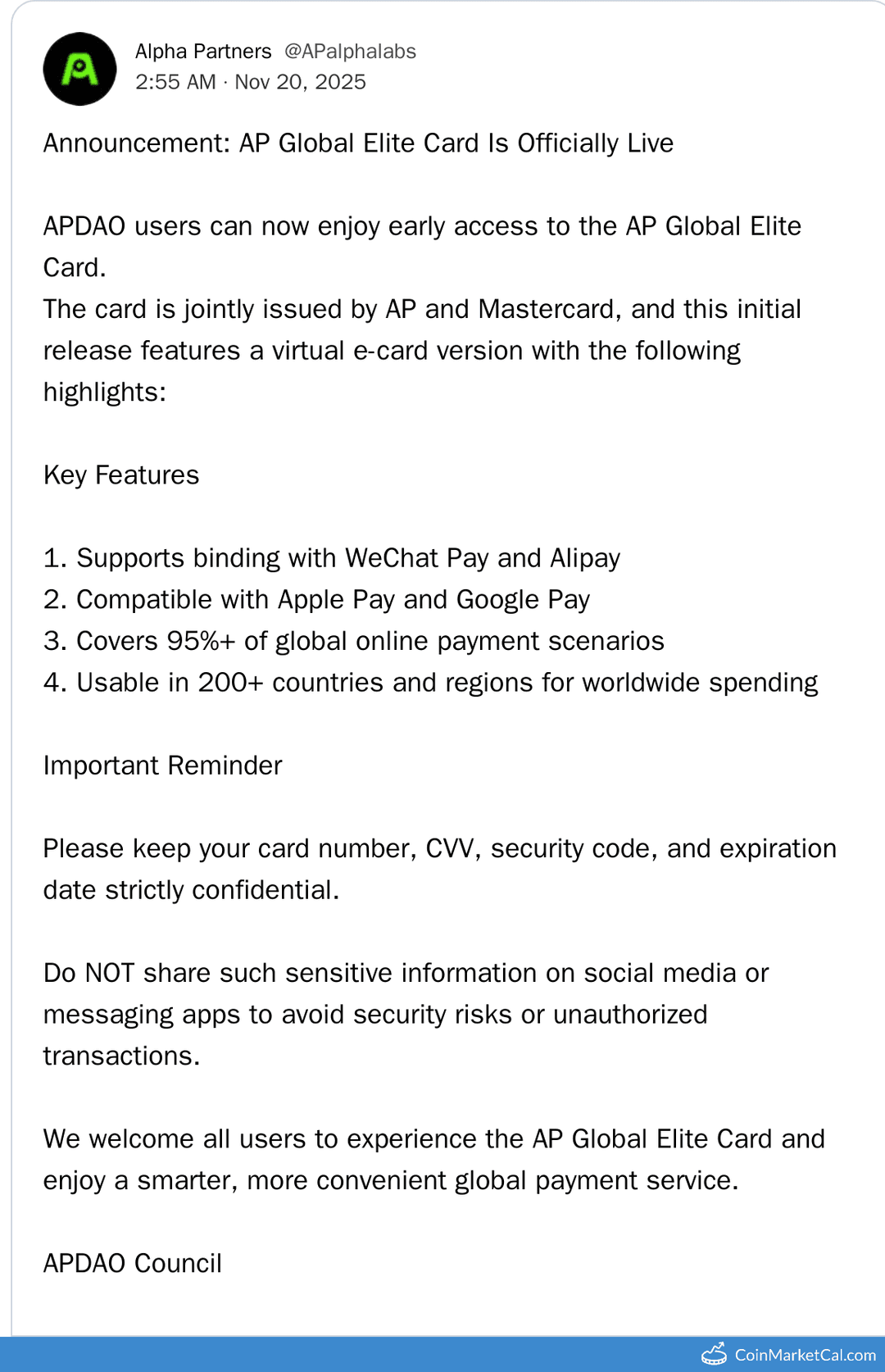 APDAO AP Global Elite Card Release