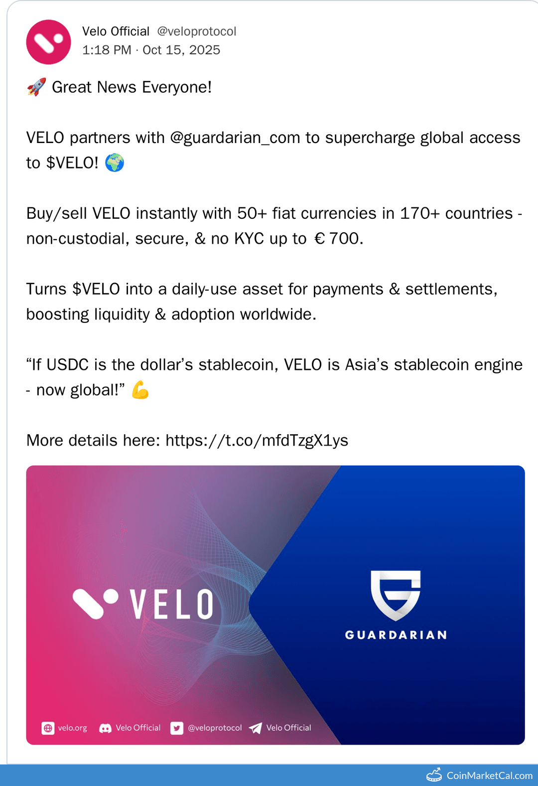 Velo Partnership with Guardarian for Fiat On/Off Ramp