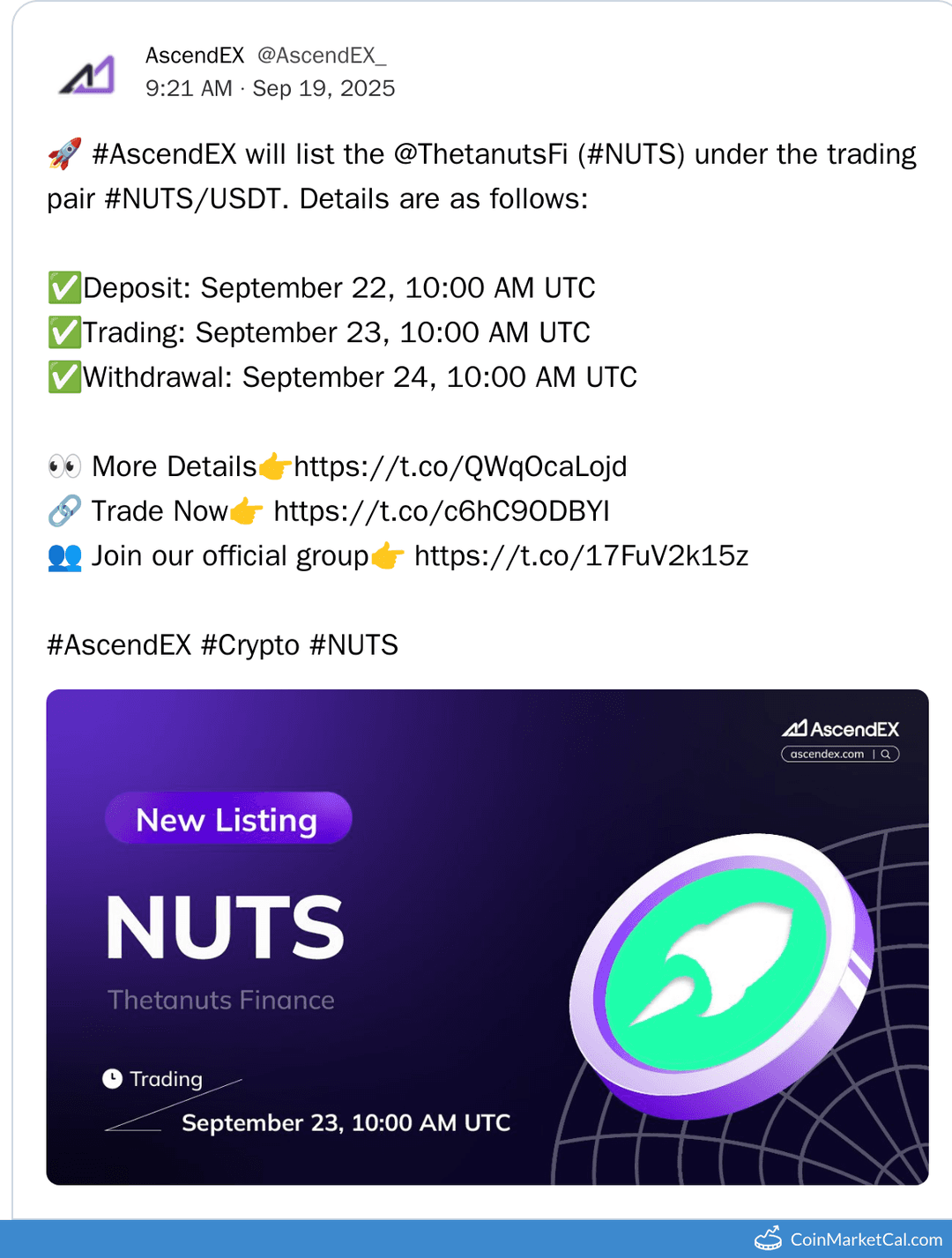 Thetanuts Finance (NUTS) AscendEX Listing
