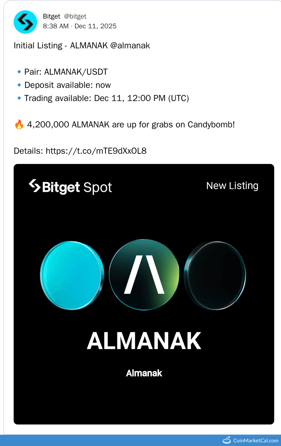 Bitget Listing of Almanak with ALMANAK/USDT Pair