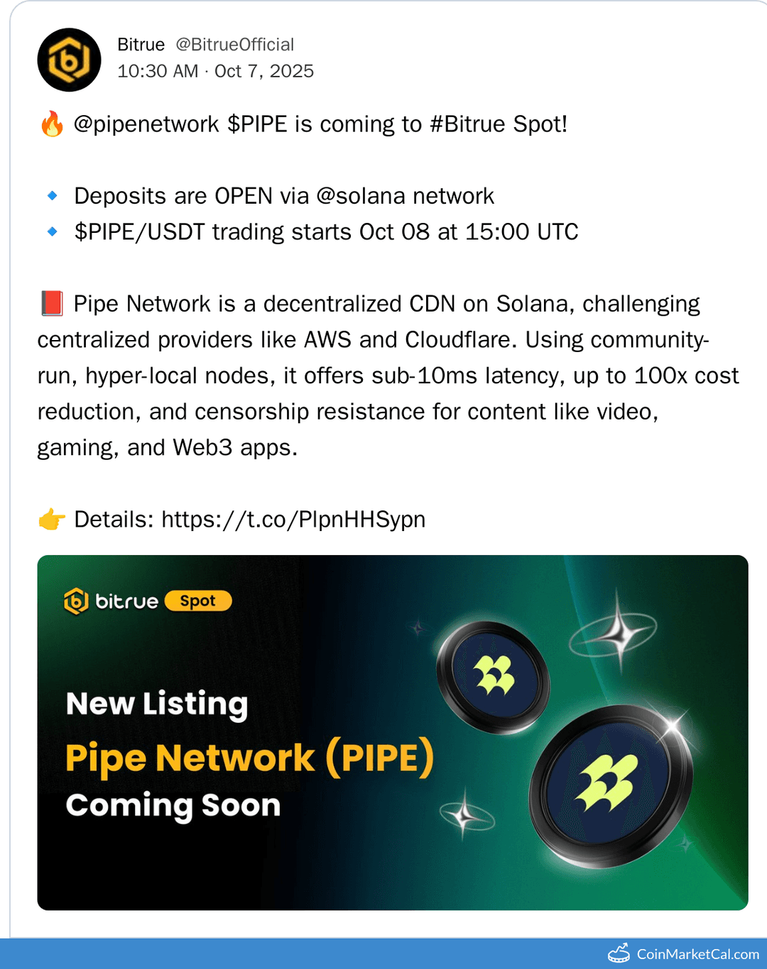 Bitrue Listing Pipe Network