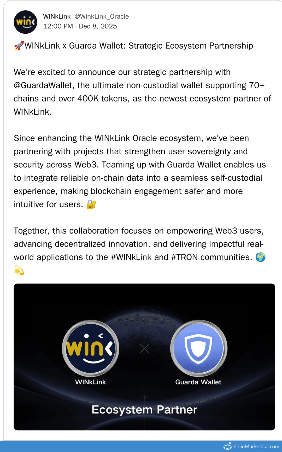WINkLink Guarda Wallet Partnership