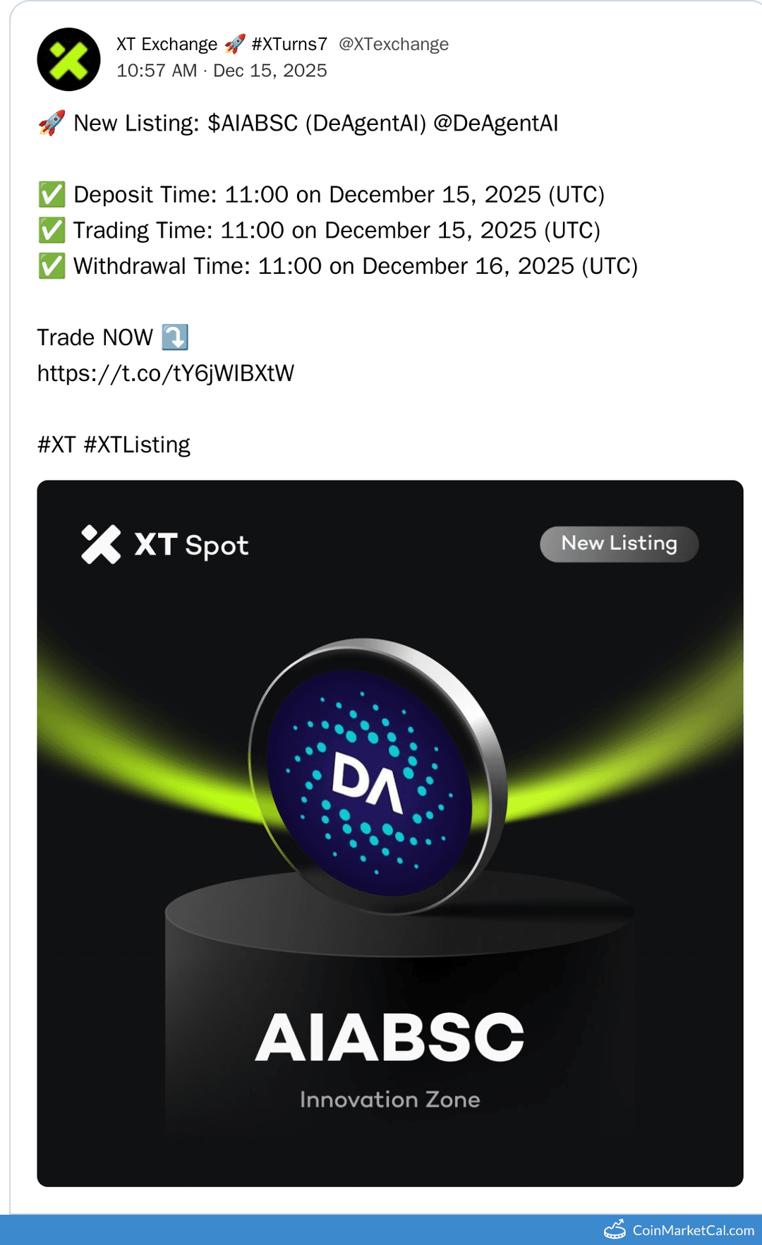 XT.COM Listing of DeAgentAI with AIABSC/USDT Pair