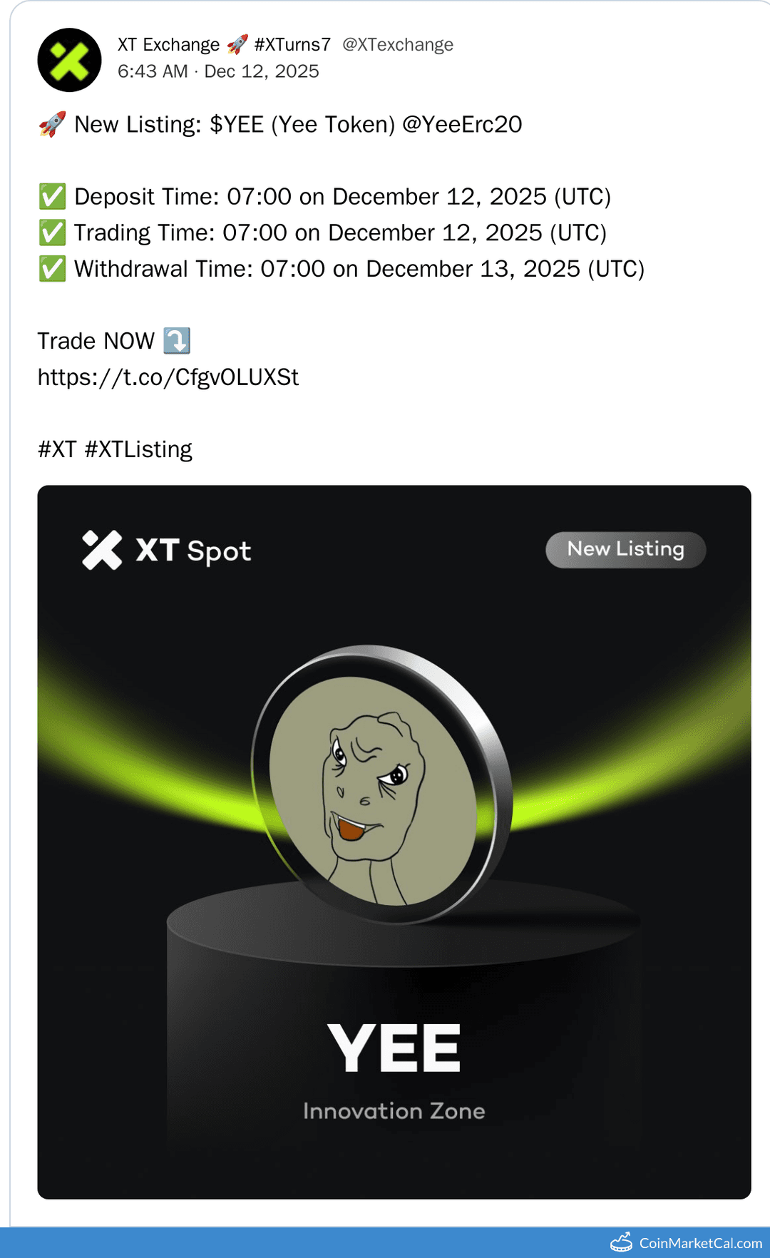 XT.COM Listing of YeeToken