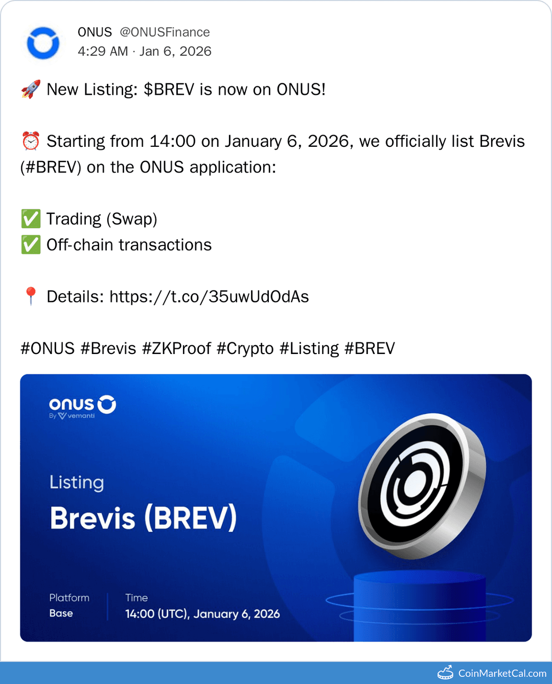 ONUS Listing of Brevis (BREV)