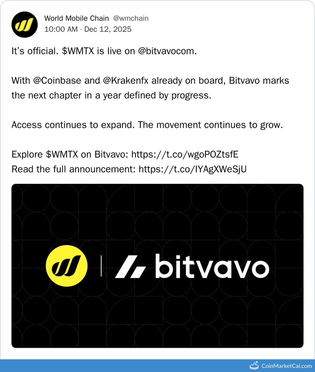 Bitvavo Listing for World Mobile Token